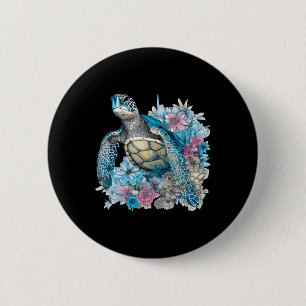 Schattige Zee Schildpad Wildflowers Dierenvriend S Ronde Button 5,7 Cm