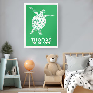 Schattige Zee Turtle CUSTOM BABY NAAM VERJAARDAG K Poster