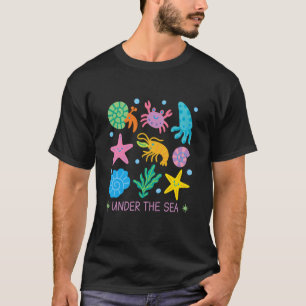 Schattige Zee Zeedieren Krab Zeester Zeeschelp Str T-shirt