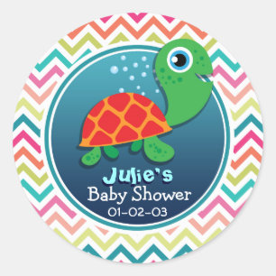 Schattige Zeeen schildpad; Kleurrijk Chevron Baby  Ronde Sticker