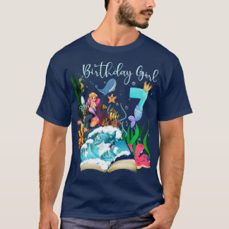 Schattige zeemeermin 7e verjaardag meisje t-shirt
