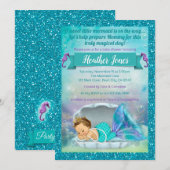 Schattige zeemeermin baby douche uitnodigingen 130 (Voorkant / Achterkant)