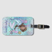 Schattige Zeemeermin Bruin Meisje Aangepaste Naam  Bagagelabel (Voorkant (horizontaal))