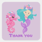 schattige zeemeermin dank je Square Sticker (Voorkant)