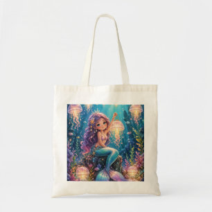 Schattige Zeemeermin & Kwallenlantaarns Tote Bag