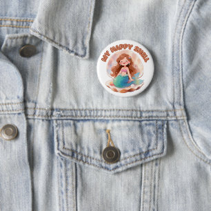 Schattige Zeemeermin Mijn Gelukkige Schelp Citaat Ronde Button 5,7 Cm