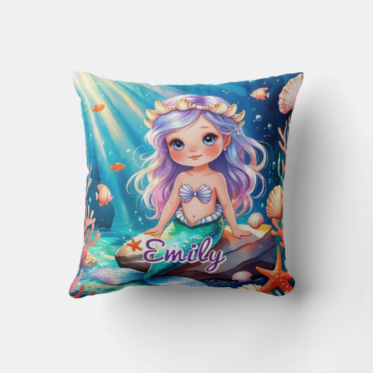 Schattige Zeemeermin Ocean Pillow – Bewerkbare naa Kussen (Achterkant)
