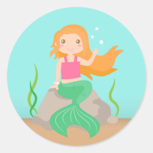 Schattige zeemeermin onder de zee, voor meisjes ronde sticker