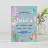 Schattige Zeemeermin Regenboog Waterverf Verjaarda Kaart (Staand voorkant)