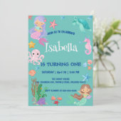 Schattige Zeemeermin Regenboog Waterverf Verjaarda Kaart (Staand voorkant)