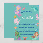 Schattige Zeemeermin Regenboog Waterverf Verjaarda Kaart (Voorkant / Achterkant)