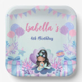 Schattige Zeemeermin Regenboog Waterverf Verjaarda Papieren Bordje (Voorkant)