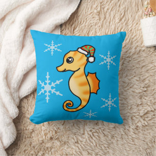 Schattige Zeepaardje Kerst Sneeuwvlok Vakantie Kussen