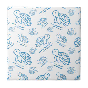 Schattige Zeeschildpad Zeevaart Doodle Patroon Tegeltje
