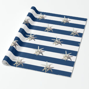 Schattige Zeester , Marineblauwe Strepen Cadeaupapier