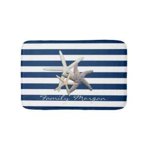 Schattige Zeester ,Marineblauwe Strepen-Personalis Badmat