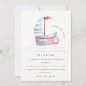Schattige Zeevaart Zachte Rode Blauwe Zeilboot Kin Bedankkaart (Voorkant)