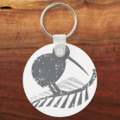 schattige zilveren kiwi-vogel en zilverfern in noo sleutelhanger (Voorkant)