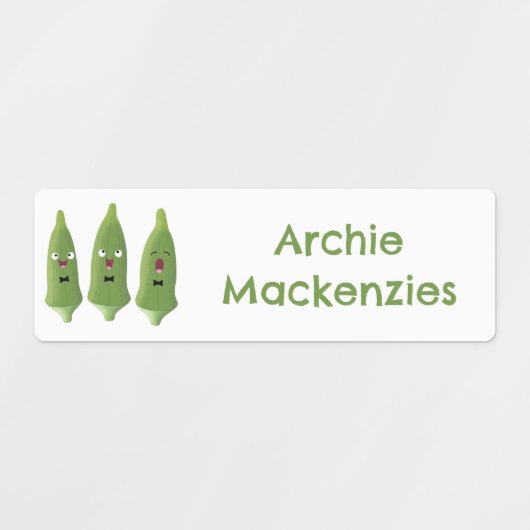 Schattige zingen okra plantaardige cartoon geperso labels