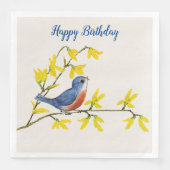 Schattige Zingend Blauw Rood Vogel op Tak Geel Blo Servet (Voorkant)