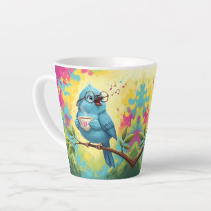 Schattige zingende blauwe vogel Latte mok