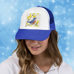 Schattige zingende blauwe vogelaar trucker pet