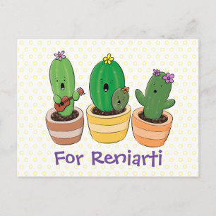 Schattige zingende cactus trio cartoon illustratie briefkaart