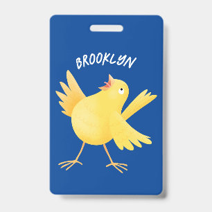 Schattige zingende gele kanarie vogel cartoon badge