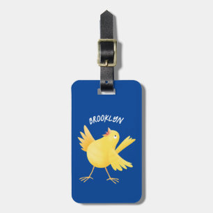 Schattige zingende gele kanarie vogel cartoon bagagelabel