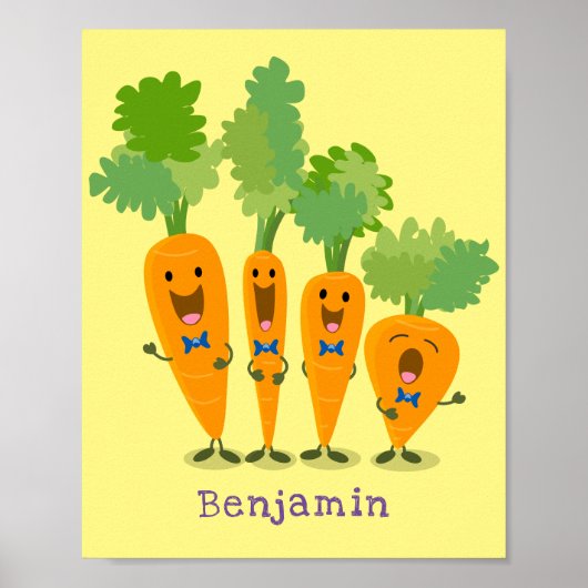 Schattige zingende karottenkwartet cartoonillustra poster (Voorkant)