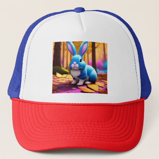 Schattige Zittend Blauw Konijnenportret Trucker Pet (Voorkant)