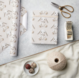 Schattige Zoete Crème Witte Konijnen Kerstmis Cadeaupapier