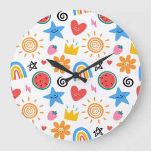 Schattige Zomer Doodles Fantasievolle Naadloos Pat Grote Klok