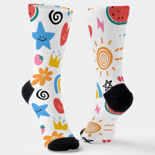 Schattige Zomer Doodles Speelse Naadloos Patroon Sokken