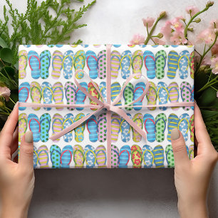 Schattige Zomer Kleurrijke Teenslippers Patroon Inpakpapier Vel