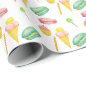 Schattige Zomer Snoep Ice Cream Waterverf Patroon Cadeaupapier (Rol Hoek)
