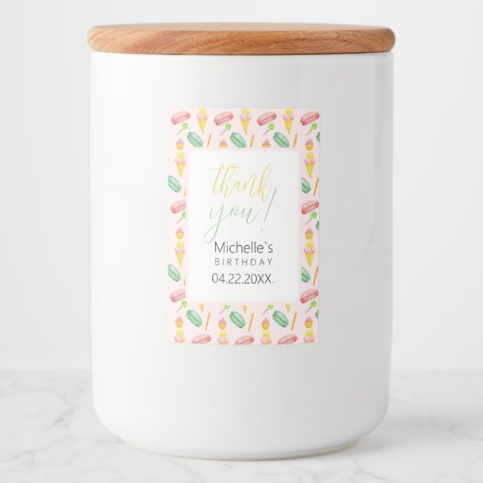 Schattige Zomerfeest Waterverf Illustratiepatroon Voedselcontainer Etiket (Voorkant)