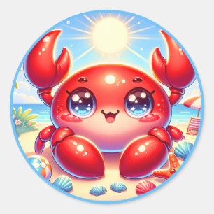 Schattige Zomerkrab liefhebbers strand Ronde Sticker