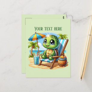 Schattige zomerse strandschildpad voeg tekst toe  briefkaart