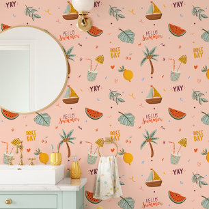Schattige zomerse strandstijl behang