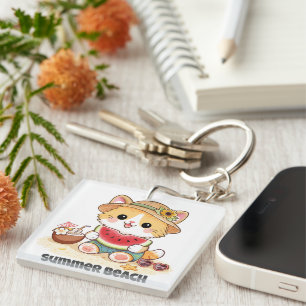Schattige Zomerstrandkat Sleutelhanger