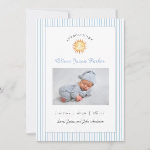 Schattige zon blauwe baby foto Geboorte Aankondiging