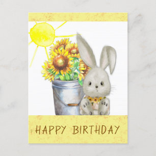 Schattige Zonnebloem Konijn Happy Birthday Briefkaart