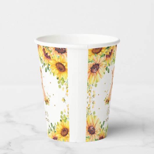 Schattige Zonnebloem Teddy Bear Baby shower Verjaa Papieren Bekers (Rechts)