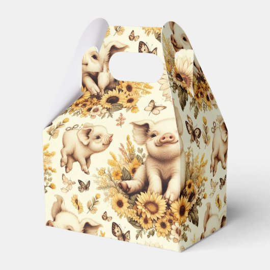 Schattige Zonnebloem Varkenspatroon Bedankdoosjes (Achterkant)