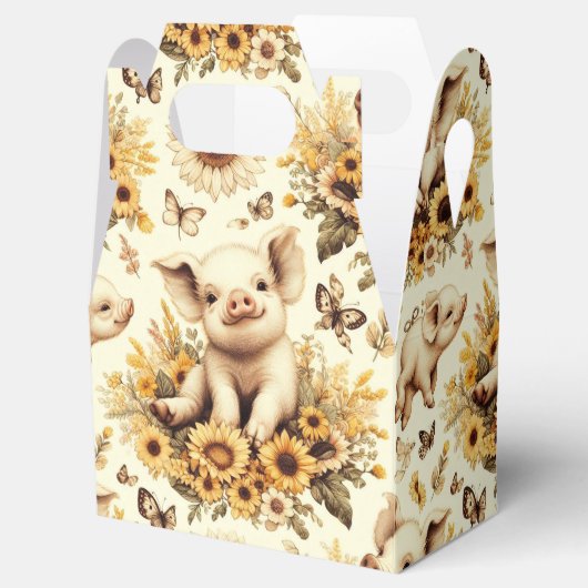 Schattige Zonnebloem Varkenspatroon Bedankdoosjes (Geopend)
