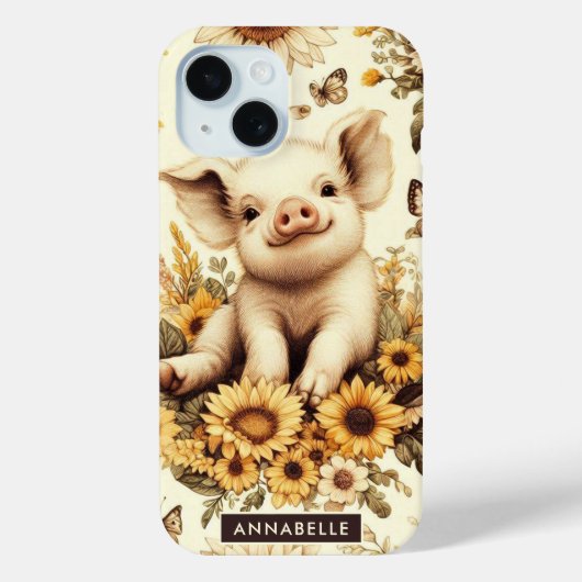 Schattige  Zonnebloem Varkenspatroon Case-Mate iPhone Case (Achterkant)