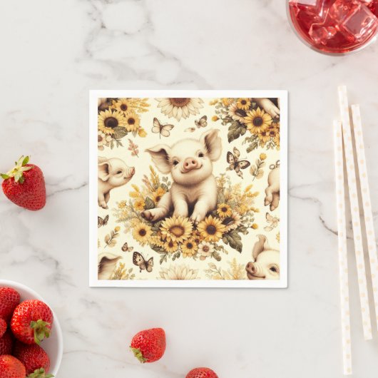 Schattige Zonnebloem Varkenspatroon Servet (Insitu)