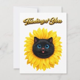 Schattige Zonnebloem Zwarte Kat Gezicht Denk Aan J