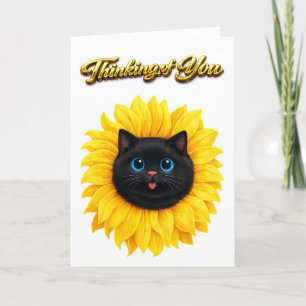 Schattige Zonnebloem Zwarte Kat Gezicht Denk Aan J Kaart